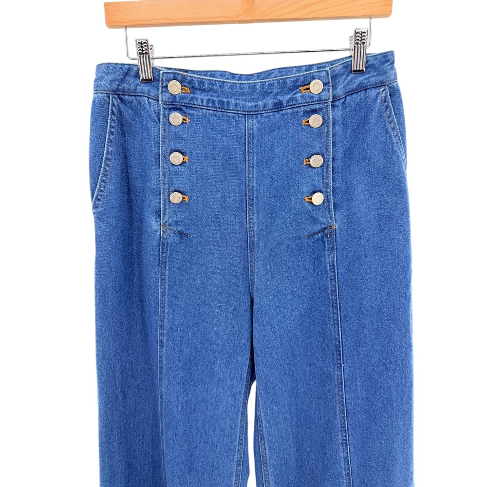 Steve J & Yoni P Blue Sailor Wide Leg Jeans High Rise Frayed L Korean Fashion - Picture 3 of 8